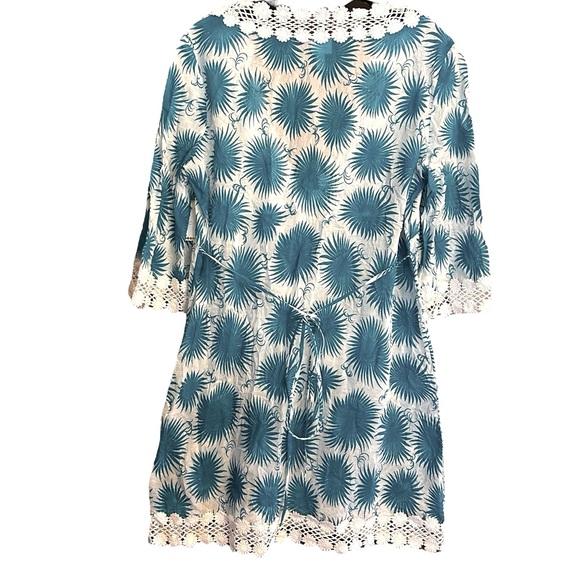 Milly Aster Print Polynesian Dress in Aqua & White Size Large - Picture 3 of 10
